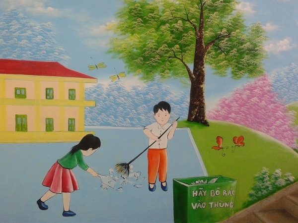 Vẽ tranh tường tiểu học đẹp theo yêu cầu 1